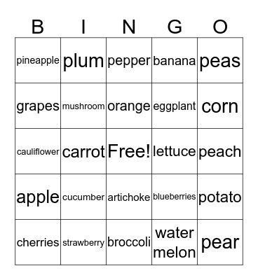 Les fruits and les legumes Bingo Card