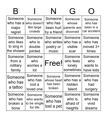 Get to Know You BINGO Card