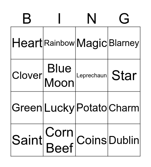 Blarney Bing Bingo Card