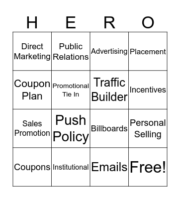 Promotion Bingo Card