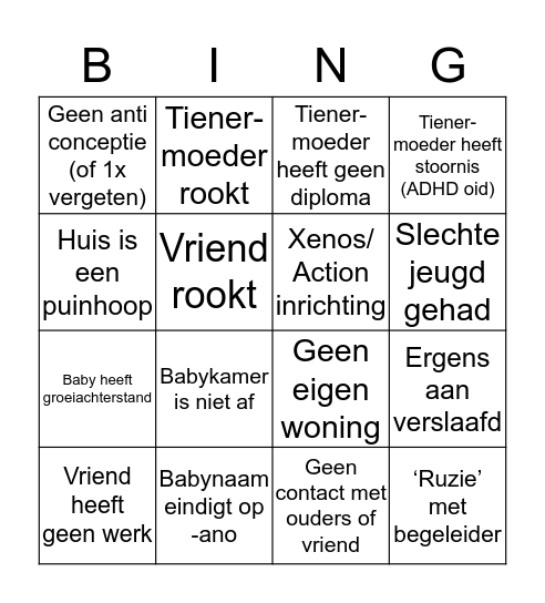 Vier handen op één buik Bingo Card