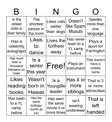 HUMAN BINGO  Bingo Card