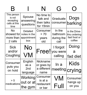 Health Coach Bingo Card