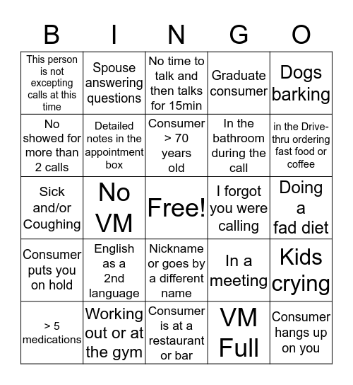 Health Coach Bingo Card