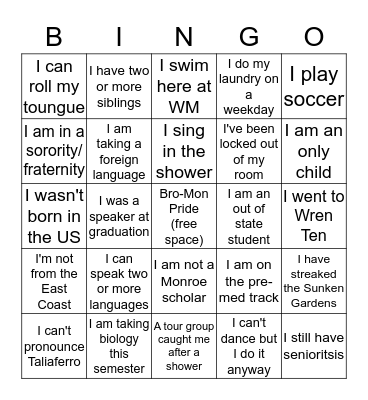 Monroe Mixer  Bingo Card
