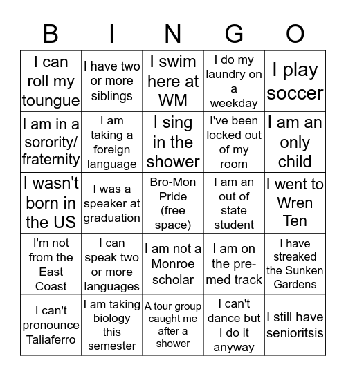 Monroe Mixer  Bingo Card