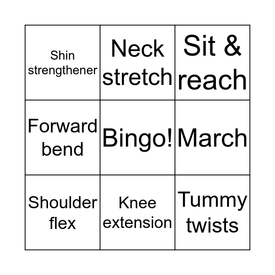 Fitness Bingo Card