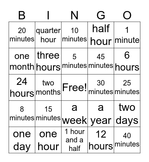 How much time? Bingo Card