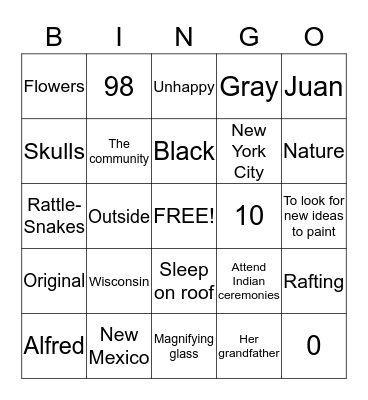 Georgia O'Keeffe Bingo Card