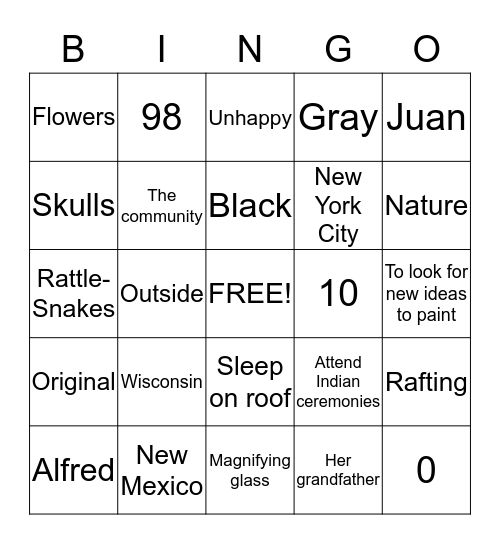 Georgia O'Keeffe Bingo Card