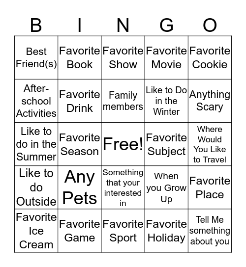 Me, Myself, and I Bingo Card
