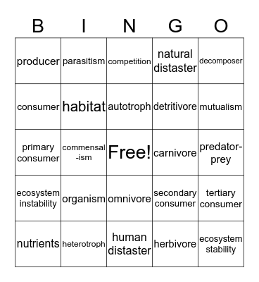 Ecology 12A Bingo Card