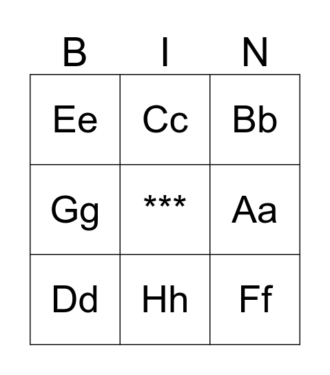 Alphabet A-H Bingo Card
