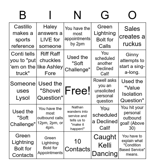 BDC Bingo Outbound Team Bingo Card
