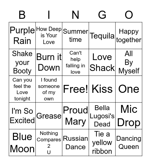 Music Challenge Part 1 Bingo Card