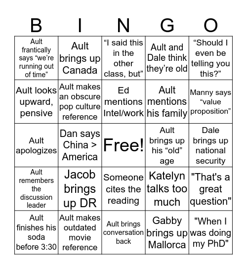 TGM 498 Bingo Card