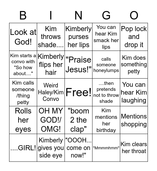 Kim Bingo Card