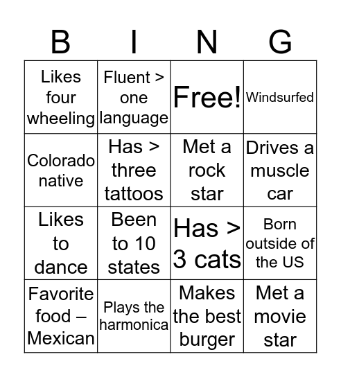 March Mixer Bingo Card