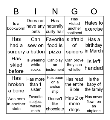 Ice Breaker Bingo Card