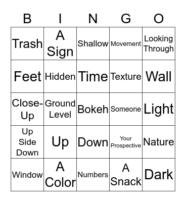 Photography Bingo Card