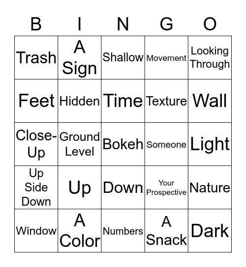 Photography Bingo Card