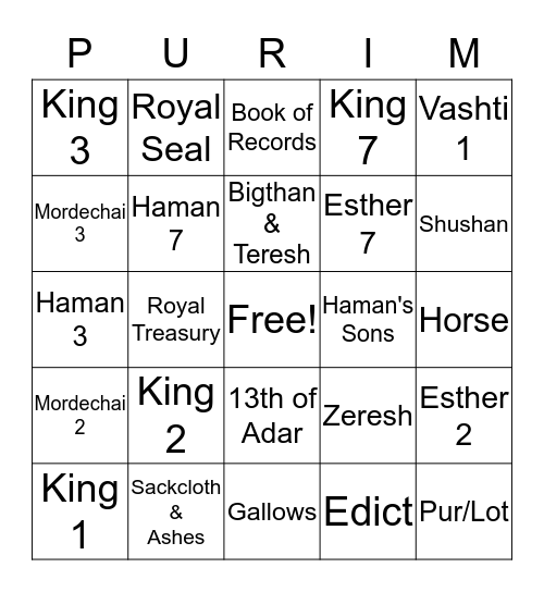 PURIM  Bingo Card