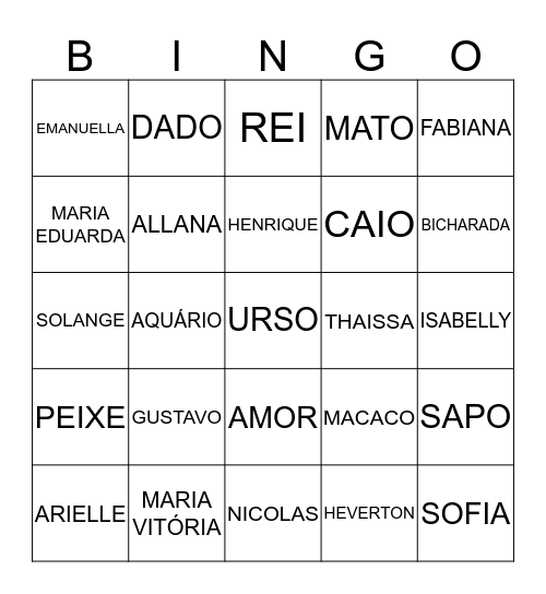 BINGO DOS NOMES Bingo Card