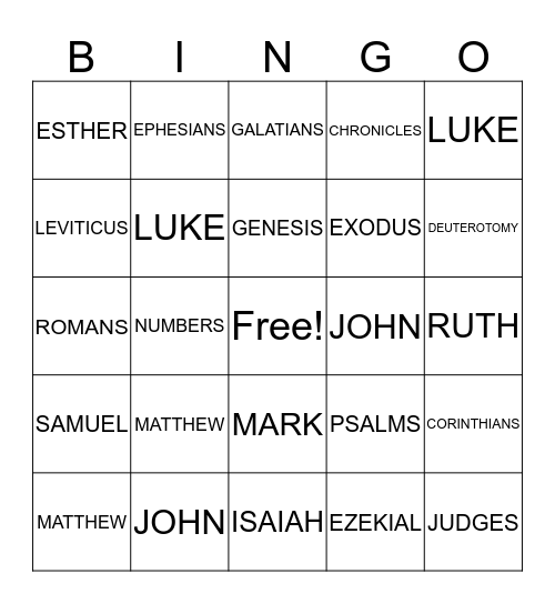 BIBLE BOOKS Bingo Card