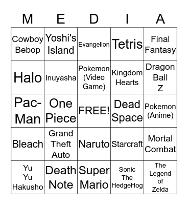 Media and Culture Club Bingo Card