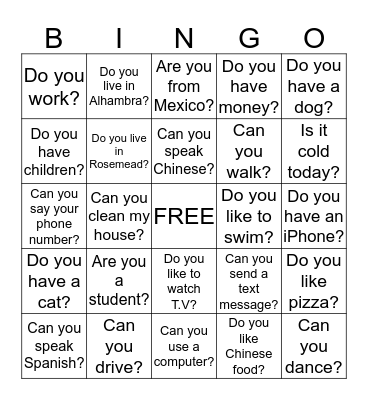 Getting to Know you BINGO Card