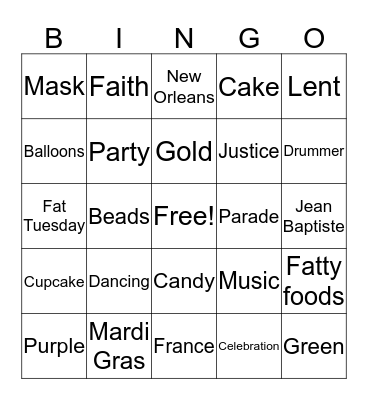 Mardi Gras Bingo Card