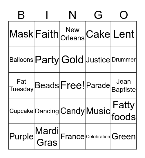 Mardi Gras Bingo Card