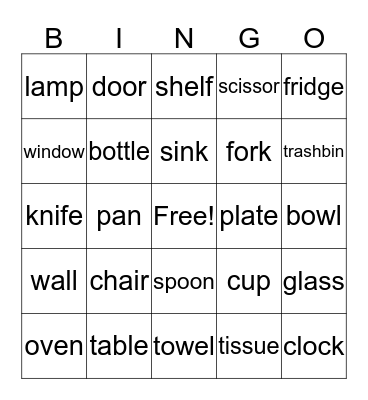 Kitchen Bingo Card