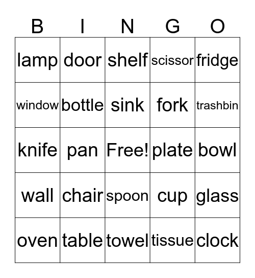 Kitchen Bingo Card