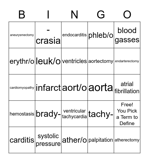 Chapter 5: The Cardiovascular System Bingo Card