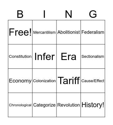History Vocabulary Bingo Card