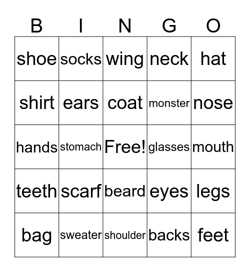 Movers Review Words 1 Bingo Card