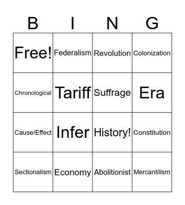 History Vocabulary Bingo Card