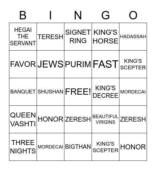 PURIM BINGO Card