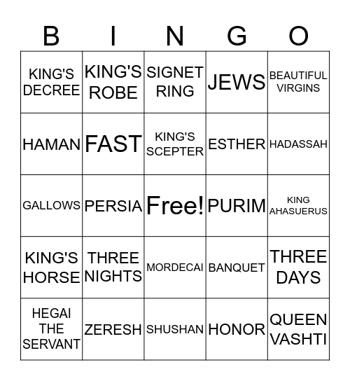 PURIM BINGO Card