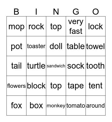 Wordlist 2 Bingo Card