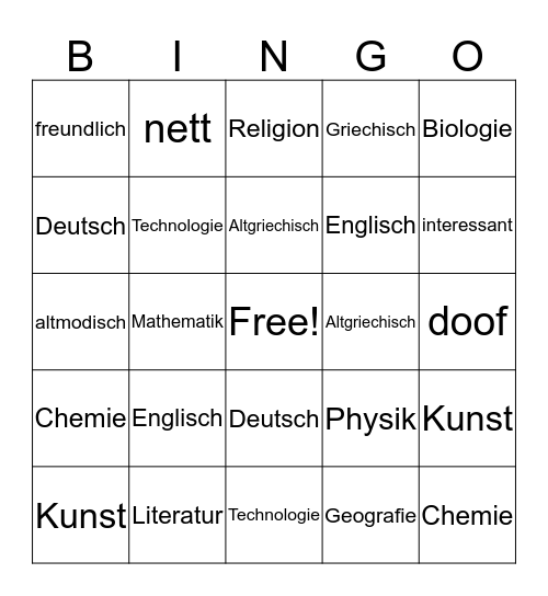 Untitled Bingo Card