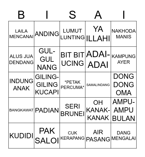 LAGU-LAGU TRADISI BRUNEI Bingo Card