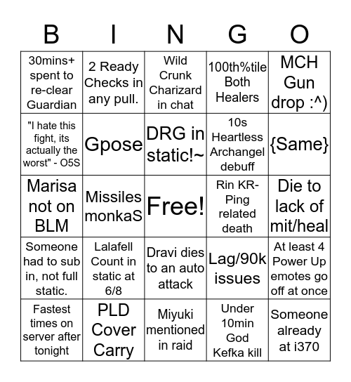 Korean Raid PST Bingo Card