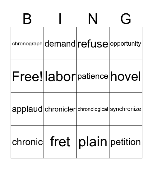 Vocabulary Chapter 5 Sojourner Truth Bingo Card