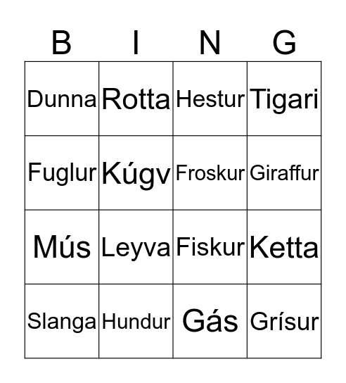 Føroykst Gunnrið bingo Card