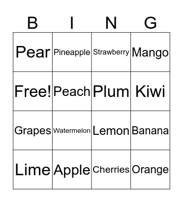 Fruit  Bingo Card