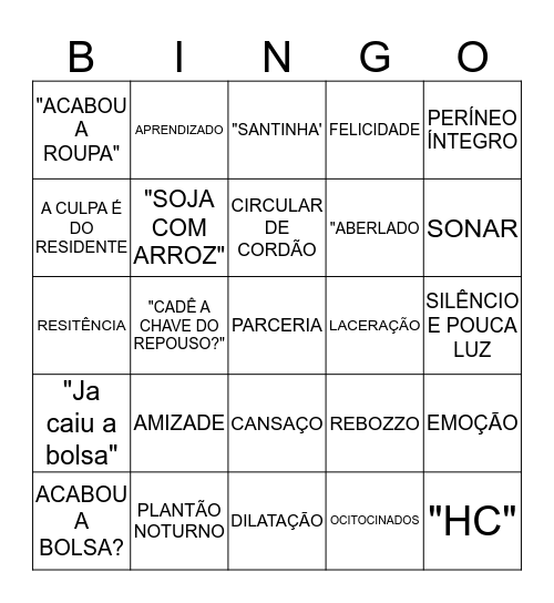 ENFERMAGEM OBSTÉTRICA Bingo Card