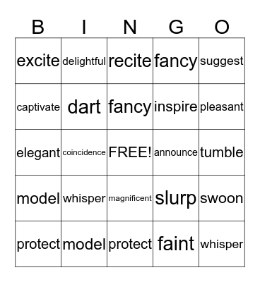 Vocabulary Bingo Card