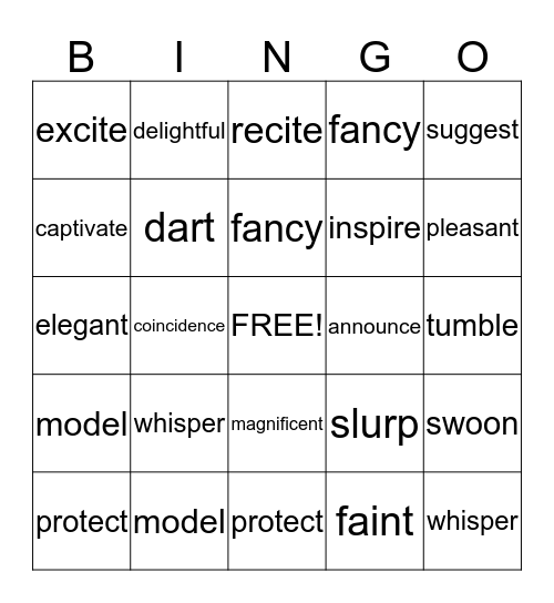 Vocabulary Bingo Card